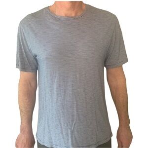 VINCE Striped 100% Pima Cotton Tee Navy Blue White Soft Size Large